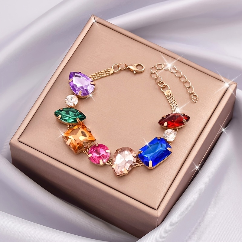 Geometric Rhinestone Chain Bracelet Random